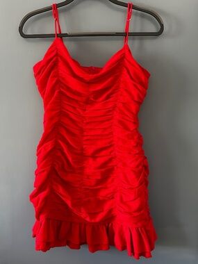 Vibrant Red Chiffon Dress